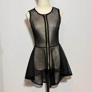 Vintage Cleo Apparel | Mesh Fishnet Vest Peplum and Zipper in Black | Sz M